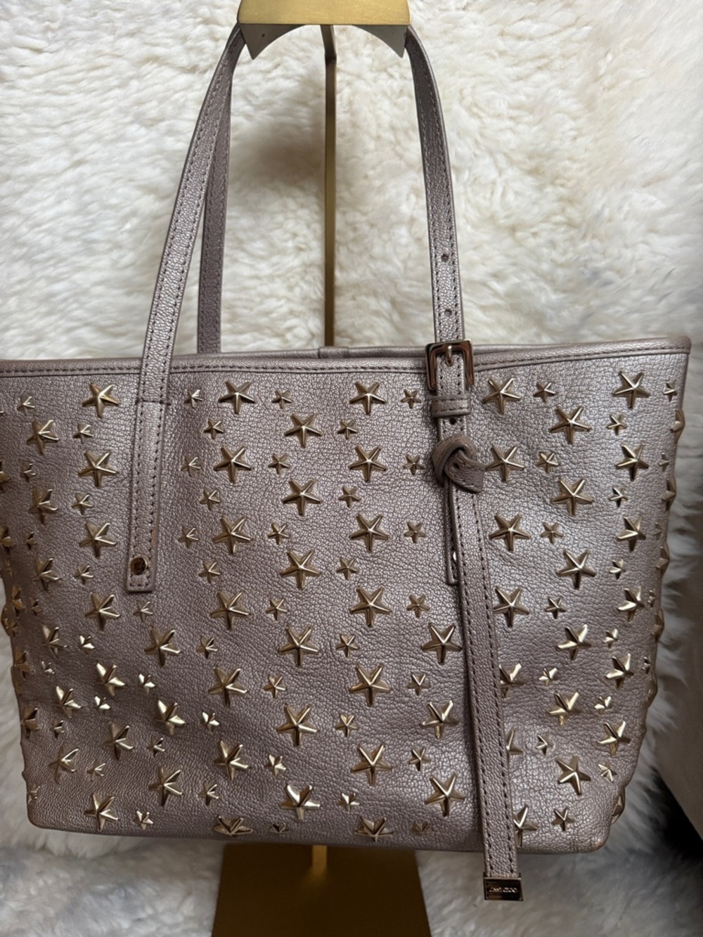 Jimmy Choo Metallic Taupe Tote with Gold Star Studs Stunner